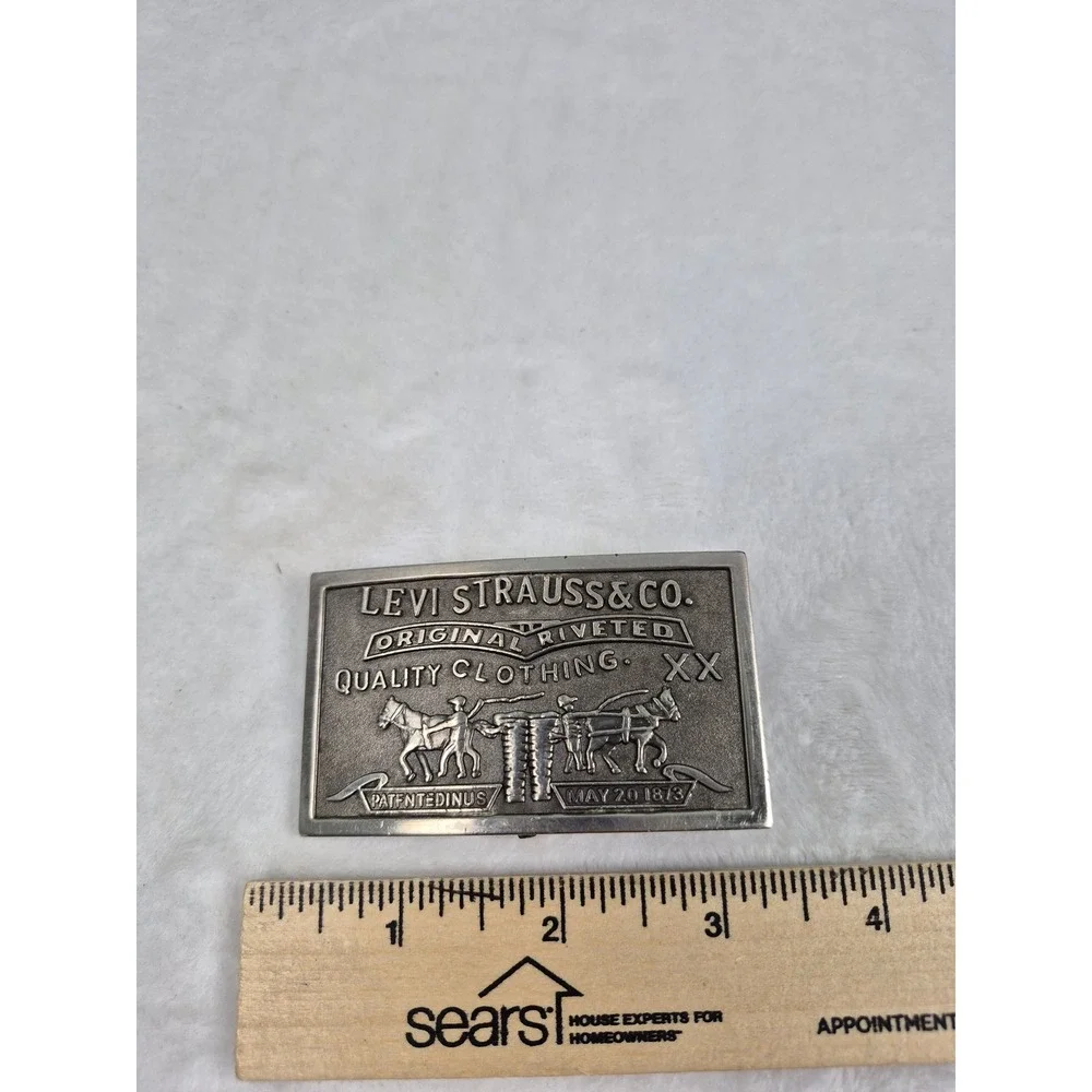 Belt Buckle Levi Strauss & Co. OS Silver Two Horse Logo Vintage Western Plaque
